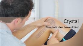  Presentation with knee - Presentation theme featuring physiotherapist checking knee with goniometer background and a coral colored foreground