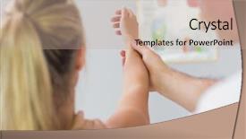  Presentation with patients - Slide deck featuring physiotherapist checking patients arm background and a coral colored foreground