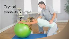  Presentation with exercise - Slide set consisting of physiotherapist controlling patient doing exercise background and a light gray colored foreground