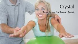  Presentation with elderly people exercise patient training - Presentation design featuring physiotherapist correcting patient doing exercise background and a  colored foreground