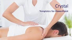  Presentation with physiotherapist - Colorful presentation theme enhanced with physiotherapist doing back massage backdrop and a sky blue colored foreground