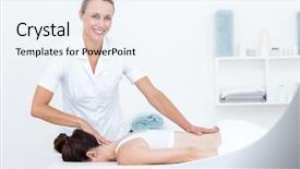  Presentation with physiotherapist - PPT theme enhanced with physiotherapist doing back massage background and a sky blue colored foreground