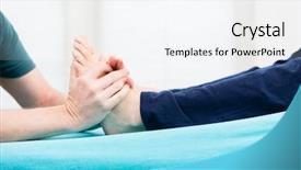  Presentation with feet - Beautiful PPT theme featuring physiotherapist doing feet reflexology massage backdrop and a sky blue colored foreground