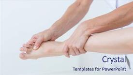  Presentation with foot massage - Amazing PPT theme having physiotherapist doing foot massage in medical office backdrop and a sky blue colored foreground