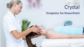  Presentation with injury - Audience pleasing PPT layouts consisting of physiotherapist doing neck massage backdrop and a sky blue colored foreground