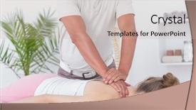  Presentation with physiotherapist - PPT theme featuring physiotherapist doing neck massage to his patient in medical office background and a soft green colored foreground