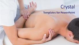  Presentation with shoulder - Slide set consisting of physiotherapist doing shoulder massage to her patient in medical office background and a sky blue colored foreground