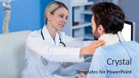  Presentation with patients - Cool new slide set with physiotherapist examining a patients neck in the clinic backdrop and a light blue colored foreground