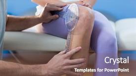  Presentation with patients - Cool new slide set with physiotherapist examining female patients knee backdrop and a violet colored foreground