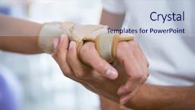  Presentation with hand wrist pain - Slides having physiotherapist examining hand background and a sky blue colored foreground