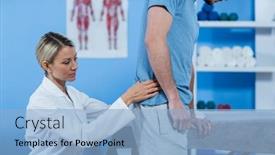  Presentation with physiotherapist - Beautiful presentation design featuring physiotherapist examining mans back in clinic backdrop and a light blue colored foreground