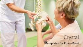  Presentation with back pain - Colorful PPT theme enhanced with physiotherapist-explains-seniors-back-pain backdrop and a lemonade colored foreground