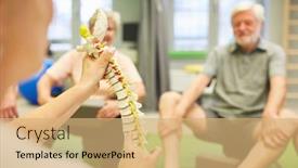  Presentation with spine - Beautiful PPT layouts featuring physiotherapist-explains-the-spine backdrop and a coral colored foreground