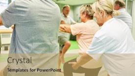  Presentation with physiotherapy - Colorful slide set enhanced with physiotherapist-gives-senior-citizens-help backdrop and a yellow colored foreground