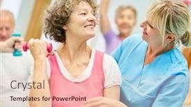  Presentation with rehab - PPT theme featuring physiotherapist-gives-senior-help background and a lemonade colored foreground