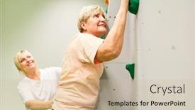  Presentation with physiotherapist - Audience pleasing slide set consisting of physiotherapist-gives-senior-woman-assistance backdrop and a soft green colored foreground
