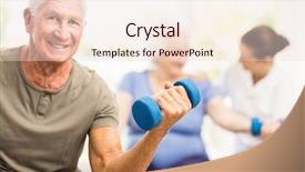  Presentation with patients - Slides having physiotherapist helping patients with exercises background and a lemonade colored foreground