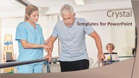  Presentation with rehab - Presentation theme with physiotherapist-helps-senior-man background and a lemonade colored foreground