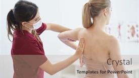  Presentation with helping - Amazing theme having physiotherapist-in-mask-helping-female backdrop and a coral colored foreground