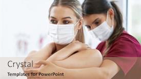  Presentation with helping - Cool new theme with physiotherapist-in-mask-helping-female backdrop and a coral colored foreground