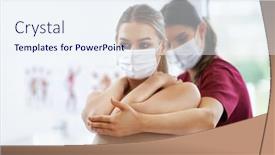  Presentation with physiotherapist - Slides with physiotherapist-in-mask-helping-female background and a sky blue colored foreground