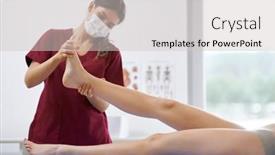  Presentation with helping - PPT layouts having physiotherapist-in-mask-helping-female background and a light gray colored foreground