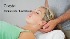  Presentation with patients - Presentation theme having physiotherapist massaging patients head background and a light gray colored foreground