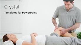  Presentation with physiotherapist - PPT layouts enhanced with physiotherapist massaging the leg of a woman while standing in a room background and a white colored foreground
