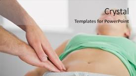  Presentation with pelvis - Cool new PPT layouts with physiotherapist pressing patients pelvis backdrop and a light gray colored foreground