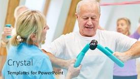  Presentation with physiotherapist - Slides having physiotherapist-showing-senior-man background and a light blue colored foreground