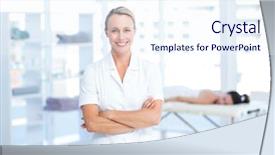  Presentation with physiotherapist - Slide deck enhanced with physiotherapist smiling at camera arms background and a sky blue colored foreground