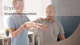  Presentation with rehabilitation - Slide set featuring physiotherapist-supporting-patient-arm background and a soft green colored foreground