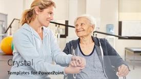  Presentation with care elderly - Audience pleasing presentation design consisting of physiotherapist-takes-care backdrop and a light blue colored foreground