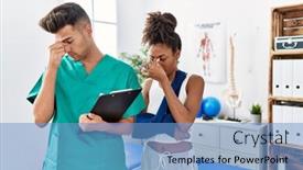  Presentation with physiotherapist - Slide set having physiotherapist-working-with-patient-wearing background and a teal colored foreground