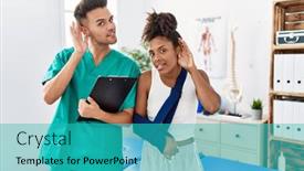  Presentation with rehabilitation - Slide set featuring physiotherapist-working-with-patient-wearing background and a teal colored foreground