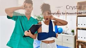  Presentation with rehabilitation - Presentation design consisting of physiotherapist-working-with-patient-wearing background and a coral colored foreground