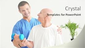  Presentation with physiotherapist - Audience pleasing slide set consisting of physiotherapist working with patient in clinic backdrop and a sky blue colored foreground