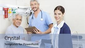  Presentation with rehab clinic - Slide deck enhanced with physiotherapists and patient at rehab background and a light blue colored foreground