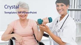  Presentation with health woman running female runner - Audience pleasing slide set consisting of physiotherapy exercise - female physiotherapist assisting senior woman backdrop and a sky blue colored foreground