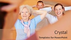 Presentation with senior fitness - Colorful theme enhanced with physiotherapy exercise - fitness trainer giving senior fitness backdrop and a  colored foreground