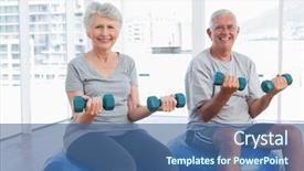  Presentation with senior fitness - PPT layouts consisting of physiotherapy exercise - happy senior couple sitting background and a ocean colored foreground
