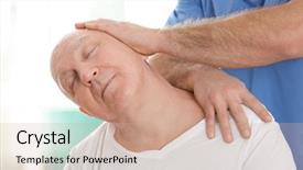  Presentation with physiotherapy - Theme featuring physiotherapy exercise - physiotherapist working with elderly patient background and a soft green colored foreground