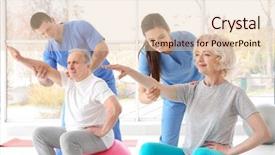  Presentation with patients - Amazing theme having physiotherapy exercise - physiotherapists working with elderly patients backdrop and a lemonade colored foreground