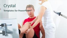  Presentation with physiotherapy - Beautiful theme featuring funny big headed man in glasses with book in hands backdrop and a teal colored foreground