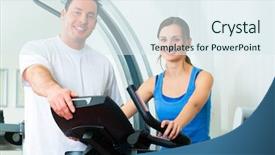  Presentation with physiotherapy making physical exercises - Slide set consisting of sport rehabilitation - patient at the physiotherapy making background and a sky blue colored foreground