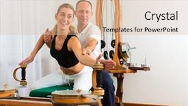  Presentation with physiotherapy making physical exercises - Amazing slide deck having  backdrop and a  colored foreground