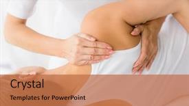  Presentation with reflexology foot massage spa foot - Audience pleasing slide deck consisting of physiotherapy physical exercises - woman receiving massage treatment backdrop and a coral colored foreground