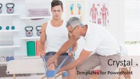  Presentation with exercise doctor - Colorful slide deck enhanced with corrective exercise - doctor examining his patient back backdrop and a coral colored foreground