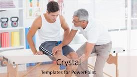  Presentation with doctor office - Amazing PPT layouts having physiothepy - doctor examining his patient knee backdrop and a coral colored foreground