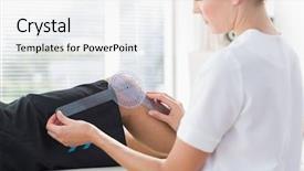  Presentation with knee - Cool new PPT theme with female physiotherapist examining knee angle backdrop and a white colored foreground